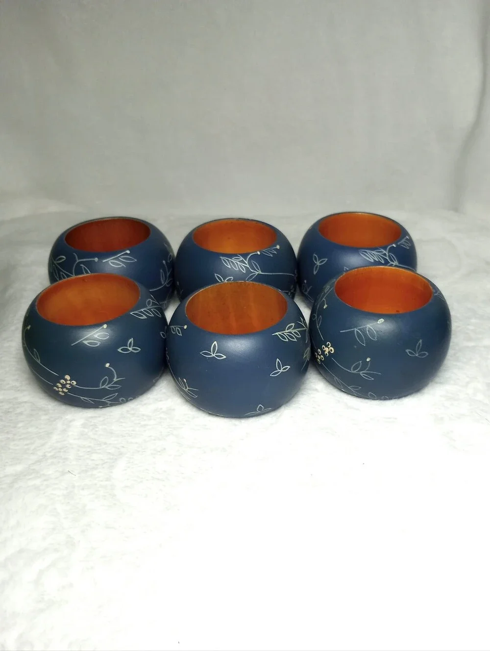 Wooden Floral Lacquer Napkin Rings Set Of 6 Elevated Dining Dinner Party Cottage
